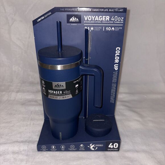 Hydrapeak Voyager 40oz Tumbler Handle Box Straw Lid Limited Edition Navy Blue - Picture 1 of 6